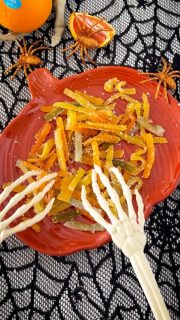 Something sweet and sour is brewing! 🍬👻
Make your own Sour Candy Citrus Peel treats using your favourite oranges, lemons & limes:
 
How we do it 👇
🫧 Wash a mix of 8-9 SunCandy lemons, limes and navel oranges
🔪 Score, peel, remove pith & slice thin
💦 Boil & drain (3 times = bye bitterness)
🍯 Add 3 cups sugar + 2 ¼ cups water
✨ Simmer peels for 50-60 mins until golden glow
🕒 Dry on rack for 30 mins
🍬 Toss in 1/2 cup granulates sugar + citrus acid (as sour as you dare!)
 
Perfect for Halloween movie night or trick-or-treat snacks! 👻🎃💛
 
#Halloweentreats # HalloweenRecipe # SourCandy #SunCandyCitrus #livelifejuicy